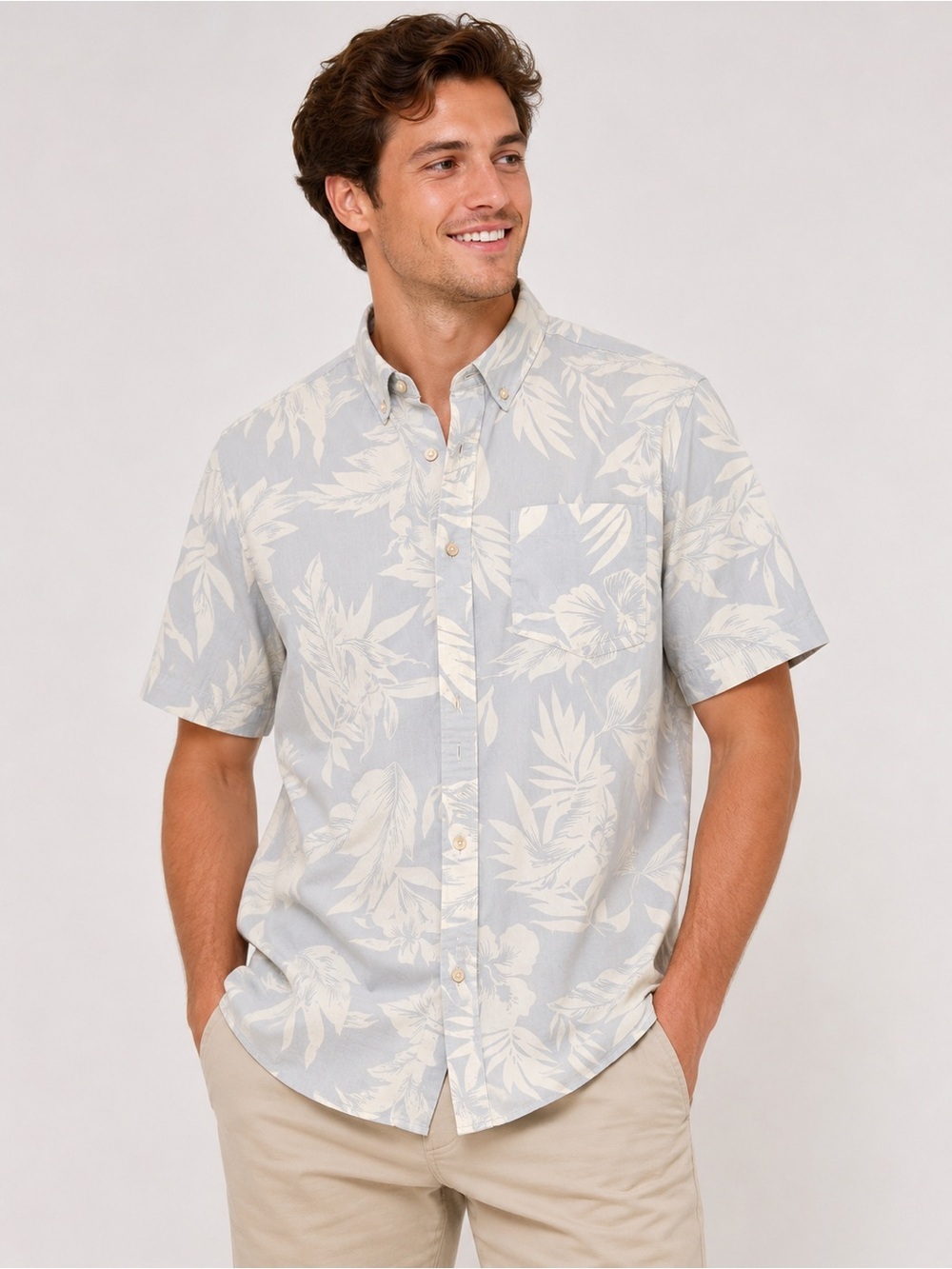 Black Brown Men’s Tropical Print Button-Up Shirt